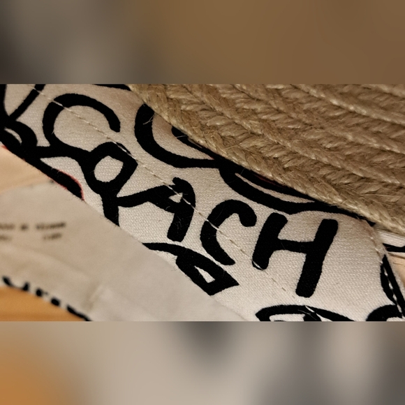 EUC Y2K Coach Poppy Maritza White Floral Jute Summer Boho Heel Wedge Shoe SZ 9B - Picture 7 of 10